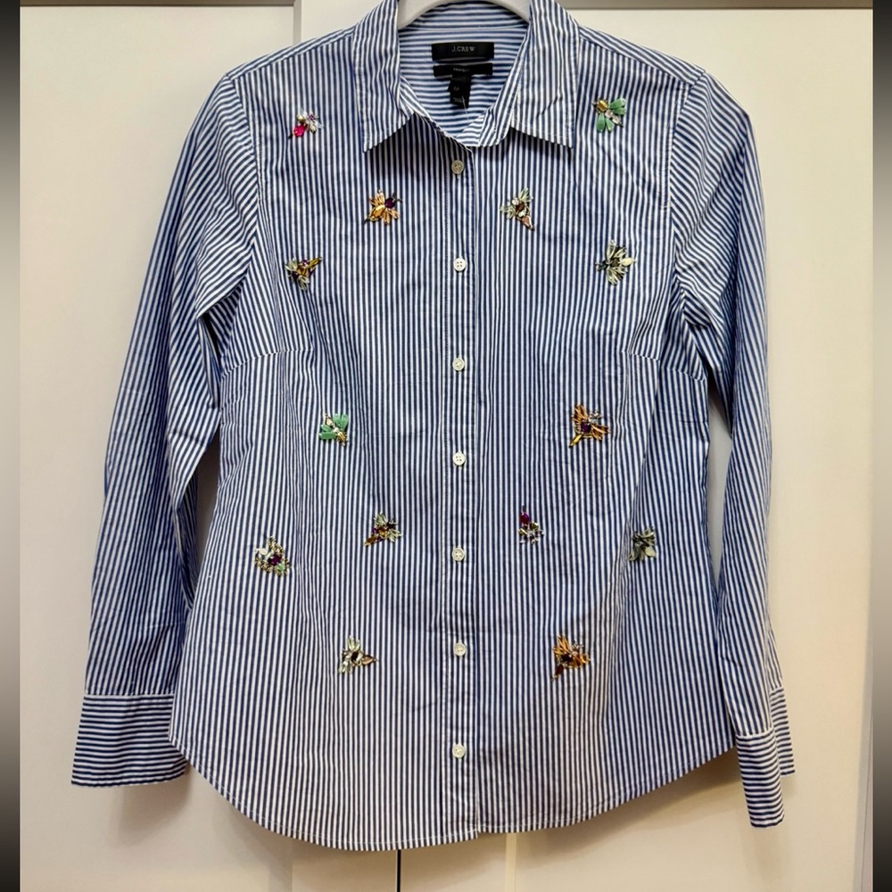 J. Crew Navy Striped with crystals embellishments shirt top